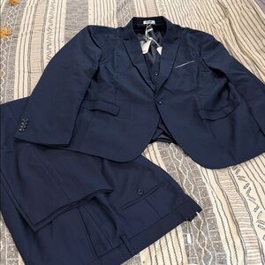 Tailored Navy Blue Men's Suit with Matching Waistcoat - XXL Slim Fit Coofandy